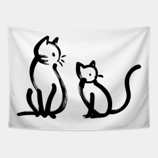 Stick figure cat in black ink Tapestry