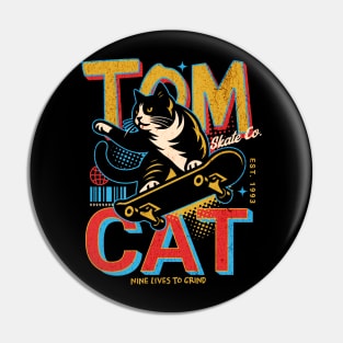 Retro Tomcat Skate Co // Funny Skateboarding Cat Pin