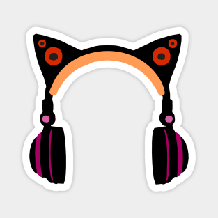 Cat Ear Headphone In Lesbian Flag Colors Magnet