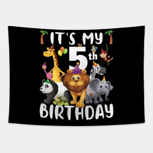 Its My 5th Birthday Safari Jungle Zoo Lovers Birthday Party Tapestry