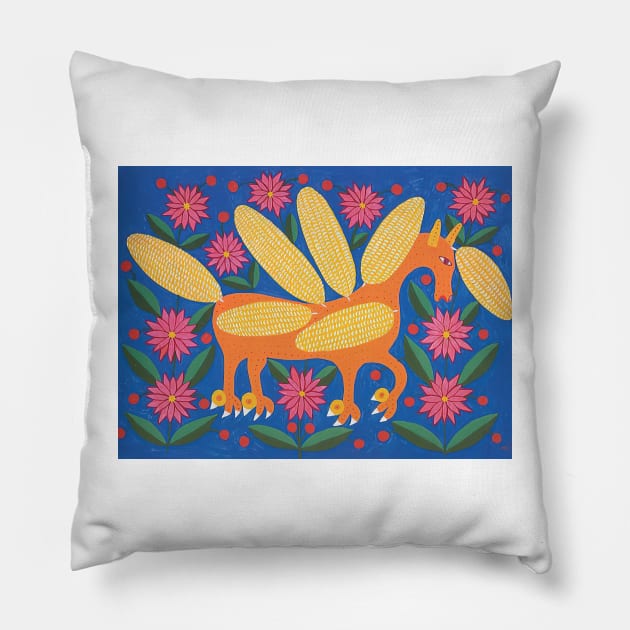 Maria Primachenko - corncob horse in outer space 1978 Pillow by Kollagio