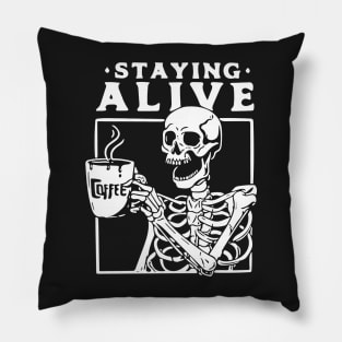 Coffee Addict Skeleton Pillow