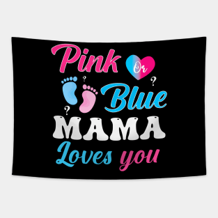 Pink Blue Mama Love You Gender Reveal Tapestry