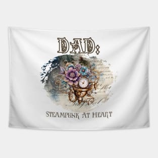 Dad: Steampunk At Heart Vintage Floral Clock Tapestry
