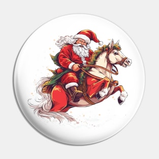 Merry Christmas Santa Claus Riding Red Horse Pin