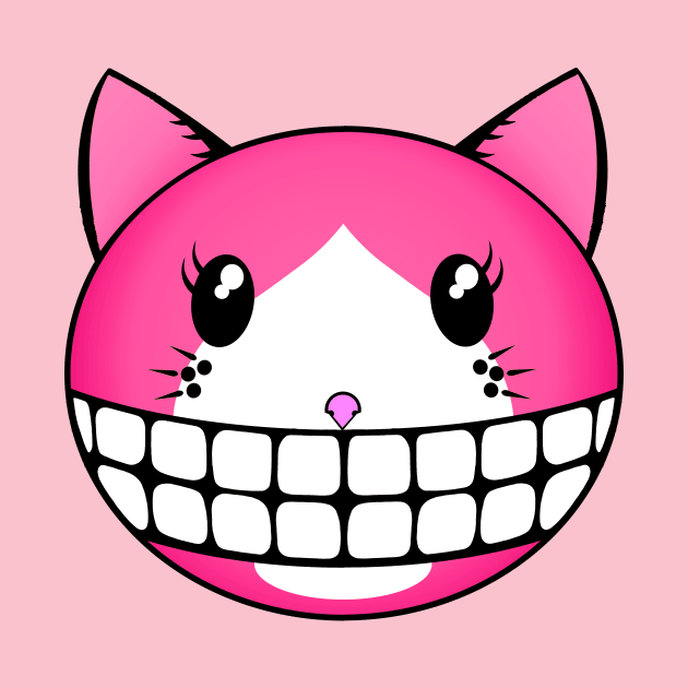 Pink Tuxie Kitty with Cheshire Grin by RawSunArt