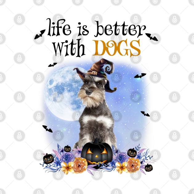 Grey Miniature Schnauzer Witch Hat Life Is Better With Dogs by cyberpunk art