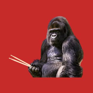 Funny Drummer Gorilla with Drumsticks Musician Design T-Shirt