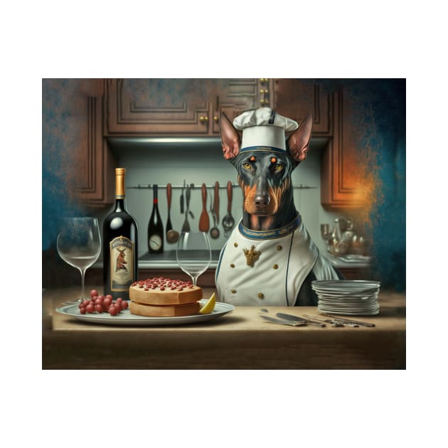 Doberman Pinscher Dog Chef in the Kitchen by candiscamera