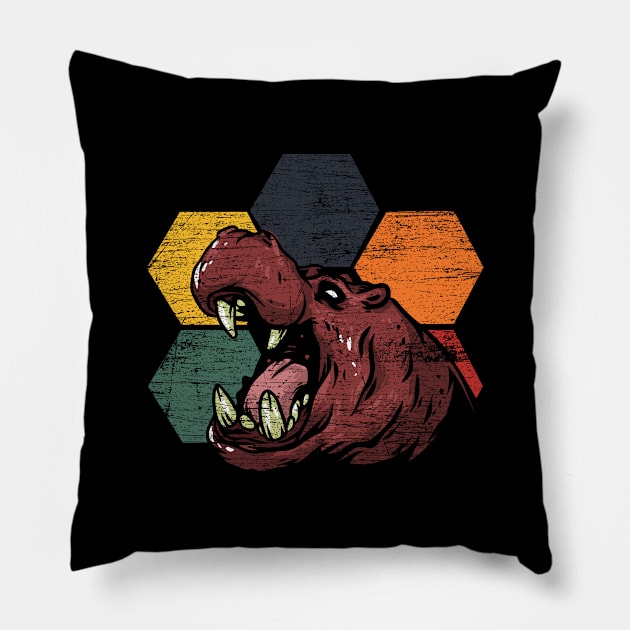 retro hippo grunge safari Pillow by ShirtsShirtsndmoreShirts