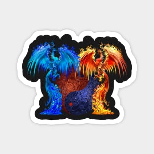 Fantasy Fire And Ice Phoenix Red Blue Yin Yang Magnet