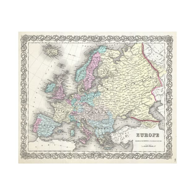 Vintage Map of Europe (1855) by Bravuramedia