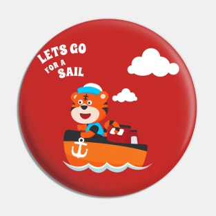 Cute tiger the animal sailor on the boat with cartoon style. Pin