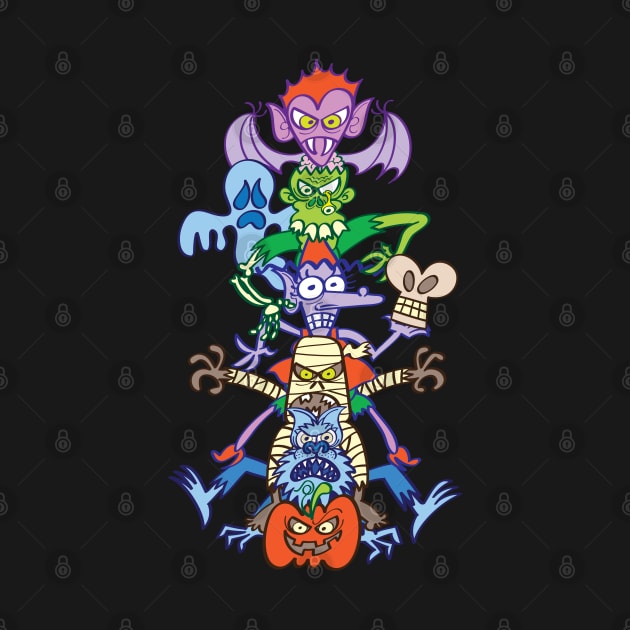 Terrifying totem formed by the most famous Halloween monsters by zooco