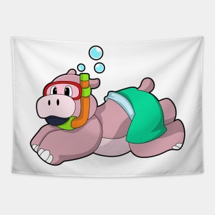 Hippo at Diving with Snorkel Tapestry