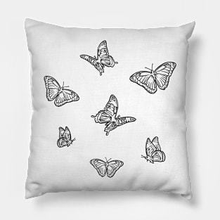 Black and white Spring Butterflies set, Art Nouveau spring pattern, nature, Butterfly sticker Pillow