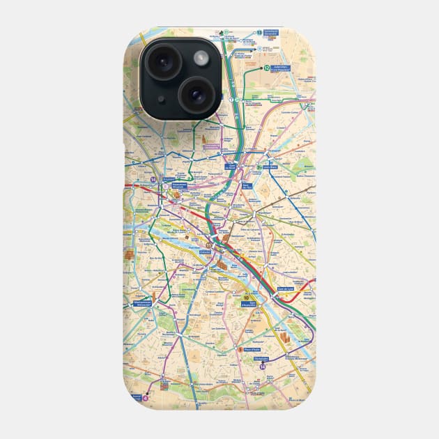 Paris Subway Map (with Streets) - France Phone Case by Superfunky