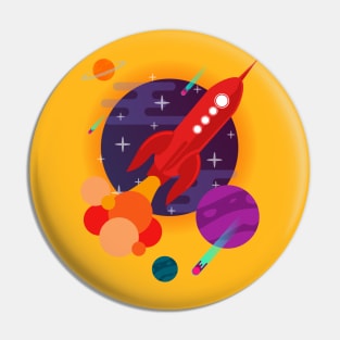 Red Rocket ship exploring space Pin