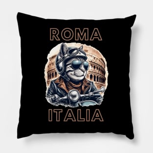 Cool scooter cat in Rome Pillow