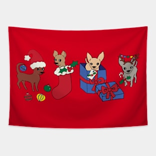 Red Christmas Chihuahuas - Smooth Coat Chihuahuas - Christmas Chihuahua Tee Tapestry