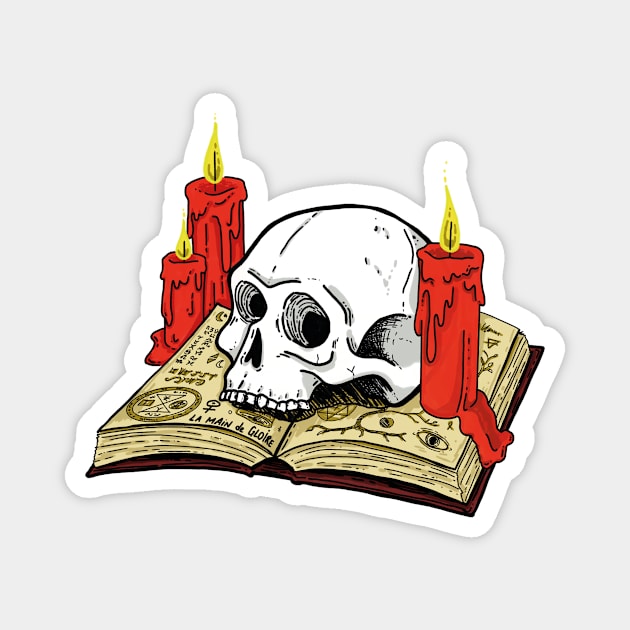 Magic Spellbook Skull Magnet by lunarwaveee