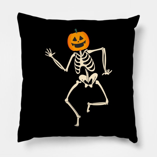 Dancing Funny Skeleton Jack O Lantern Pillow by area-design