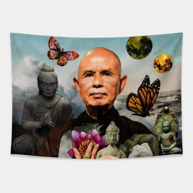 Thich Nhat Hanh Buddha Zen Meditation Enlightenment Books Tapestry by seruniartworks