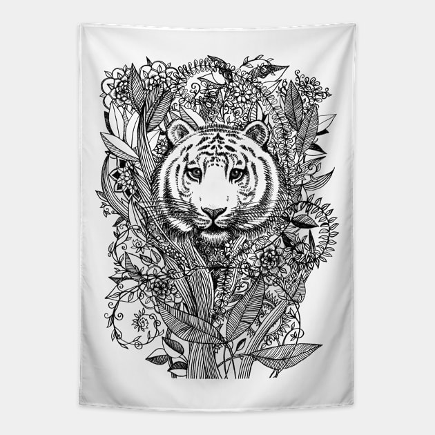 Tiger Tangle in Black and White Tapestry by micklyn