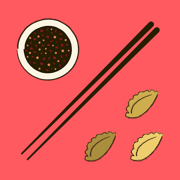 Chinese Dumplings w/ Soy Sauce & Chopsticks by footloosefabric