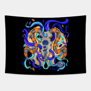 The Ram - Día De Los Muertos - Natures Colors - Ram Skull Head Tapestry