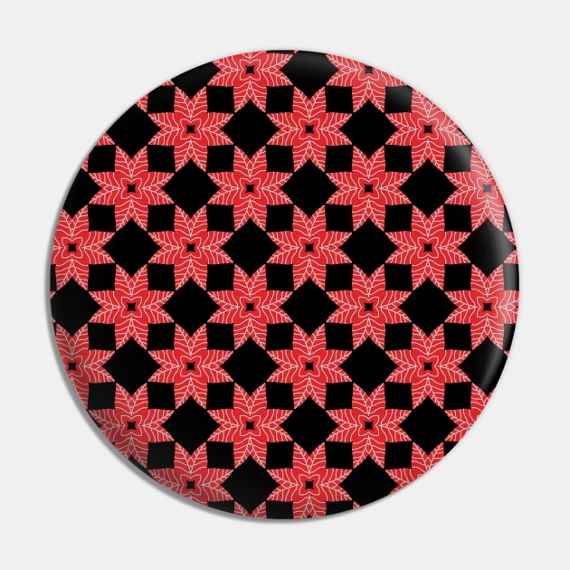 Red And White Flower Tile Geometric Pattern Pin by LozzieElizaDesigns