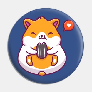 Cute Hamster Eating Sunflower Seed With Speech Bubble Love Cartoon Pin