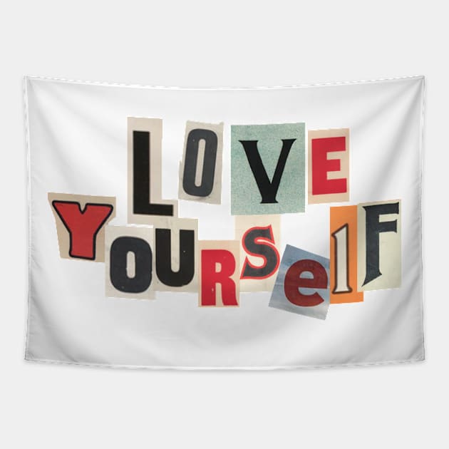 Love Yourself Newspaper Tapestry by sophiesconcepts