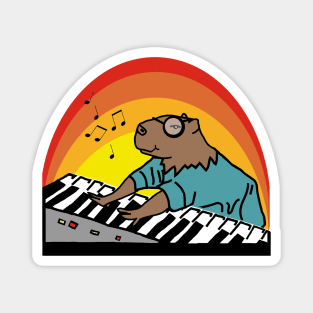 Funny Capybara Wearing Glasses Playing Piano Music Magnet