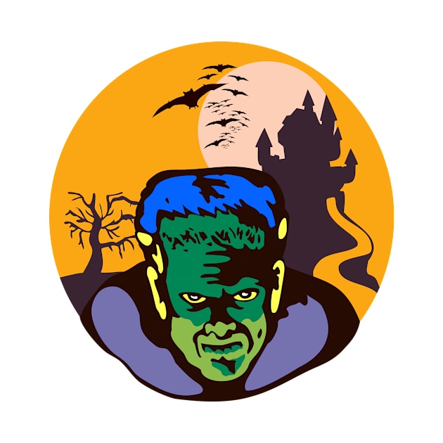 Frankenstein Haunted House Retro by retrovectors