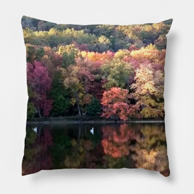 Lispe Autumn Lake with Swans Pillow by Lispe