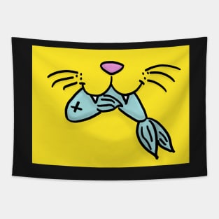 Cat Mouth With Fish (Yellow) Tapestry