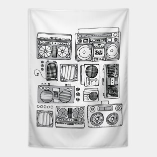 Boomboxes (Black and Gray Ink) Tapestry