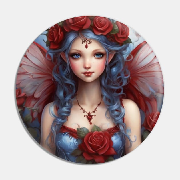 Valentine Fairy with Red Roses and Wings Pin by susiesue