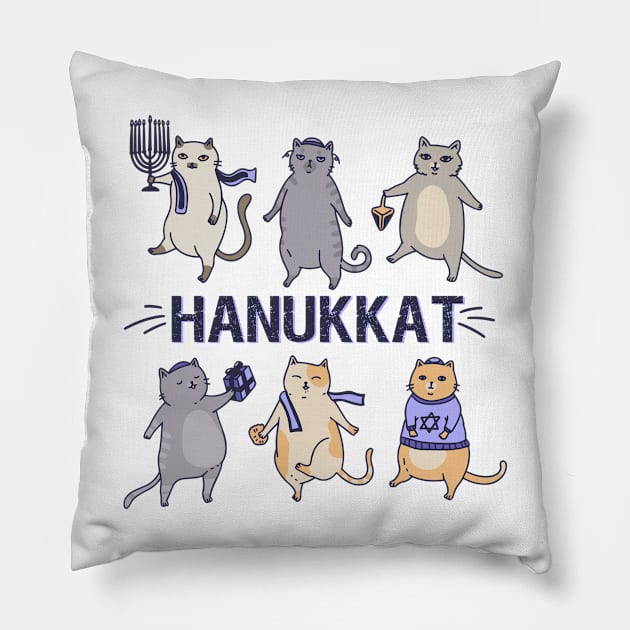 Hanukkat Hanukkah Meowzel Tov Pillow by JanaeLarson