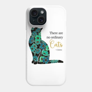 Cat Flower Silhouette in Teal Phone Case