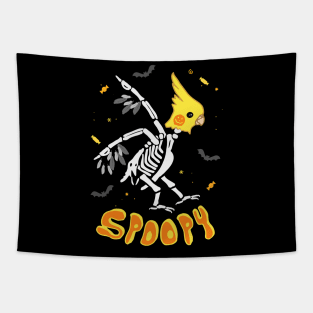 Spoopy Halloween  Cockatiel Skeleton Tapestry