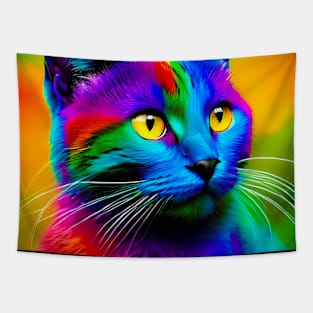 Psychedelic Rainbow Cat - Colorful kitten from outer space. Perfect gift for the feline lover. Tapestry