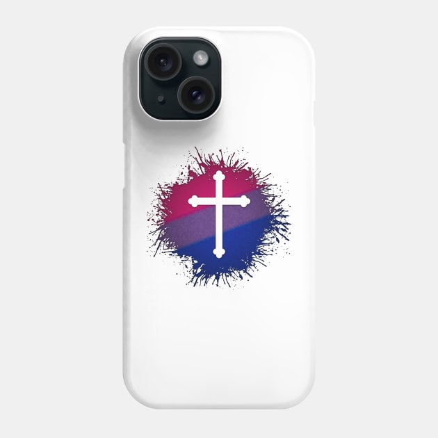 Paint Splatter Bisexual Pride Christian Cross Symbol Phone Case by LiveLoudGraphics