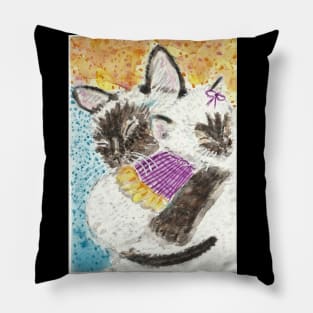 Mother and baby Siamese cat kitten Pillow