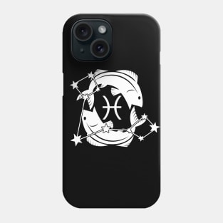 Pisces - Zodiac Astrology Symbol with Constellation and Fish Design (Symbol Only - White on Black Variant) Phone Case