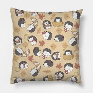 Funny Fall Hedgehogs - Weakened Color Version Pillow