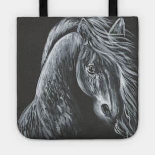 horse white on black Tote