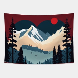 Winter Wonderland: Majestic Mountains and Snowy Trees Art Print Tapestry