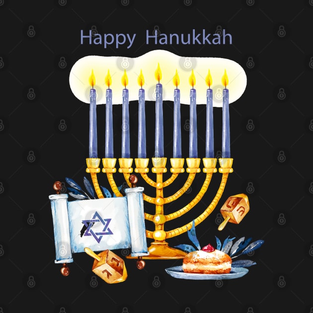 Happy Hanukkah Watercolor by Mako Design 